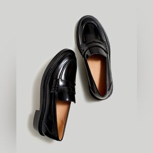 Madewell Loafers Womens 6.5 Black Leather Slip On Penny Strap Stacked Heel